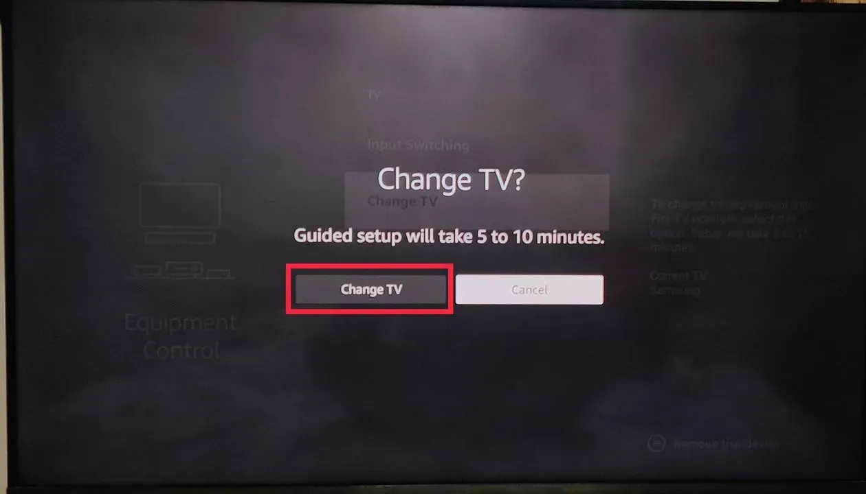 Image showing selection of change tv confirmation